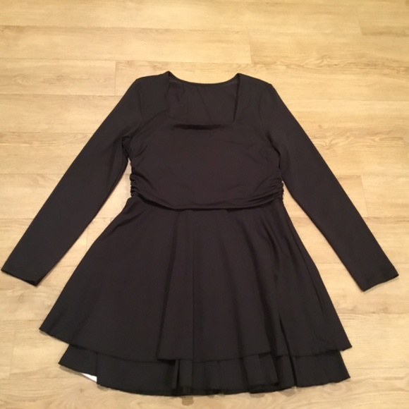 Women's Tight Flare A-Line Square Neck Long Sleeve Ruffle Hem Mini Dress - Picture 6 of 8